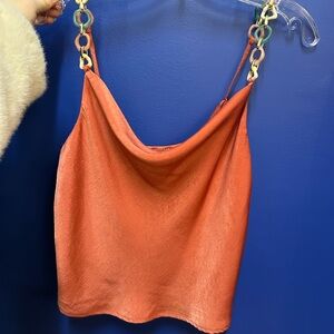 Elegant Orange Women's Top with Chain Straps